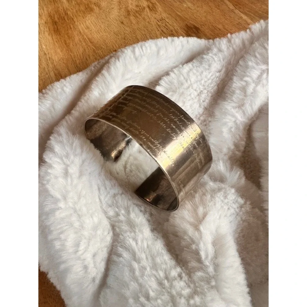 Janine Payer Sterling Silver Hand Engraved Poetry Cuff Bracelet Rare Artisan‎